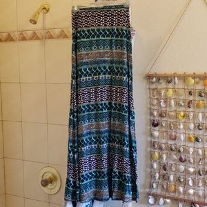 Blue Tribal Print Maxi Skirt